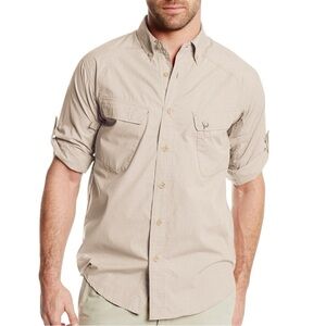 Exofficio Bugsaway UPF30 Baja Long Sleeve Button-Up Beige Shirt Men's Size Small